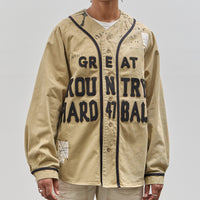 Kapital Kountry Damaged Baseball Long Sleeve Shirt, Beige