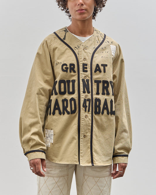 Kapital Kountry Damaged Baseball Long Sleeve Shirt, Beige