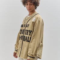 Kapital Kountry Damaged Baseball Long Sleeve Shirt, Beige