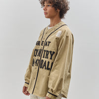 Kapital Kountry Damaged Baseball Long Sleeve Shirt, Beige