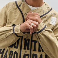 Kapital Kountry Damaged Baseball Long Sleeve Shirt, Beige