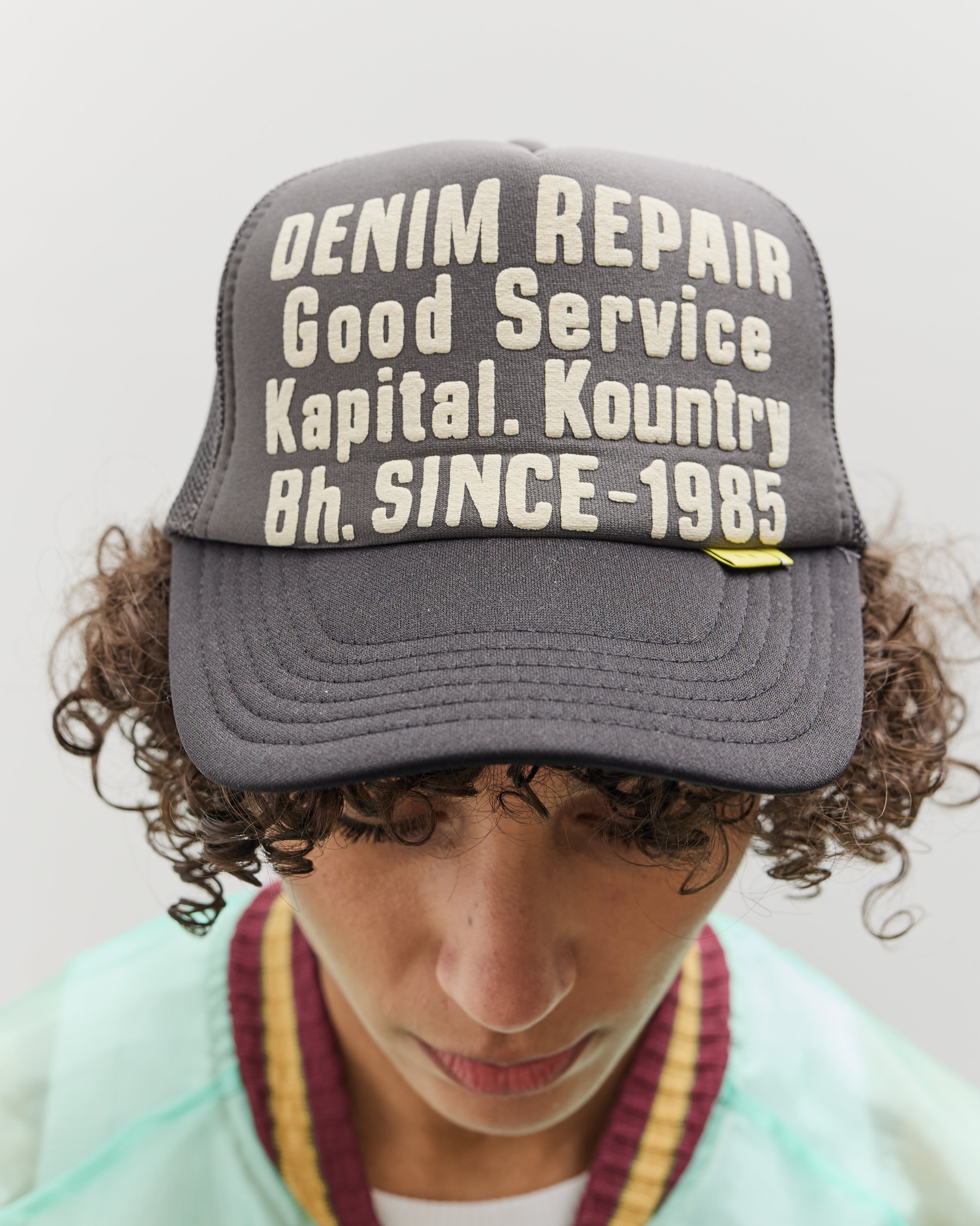 kapital DENIM REPAIR SERVICEpt トラックCAP Kapital DENIM REPAIR SERVICE Track Cap, GRYxBlack – Glasswing