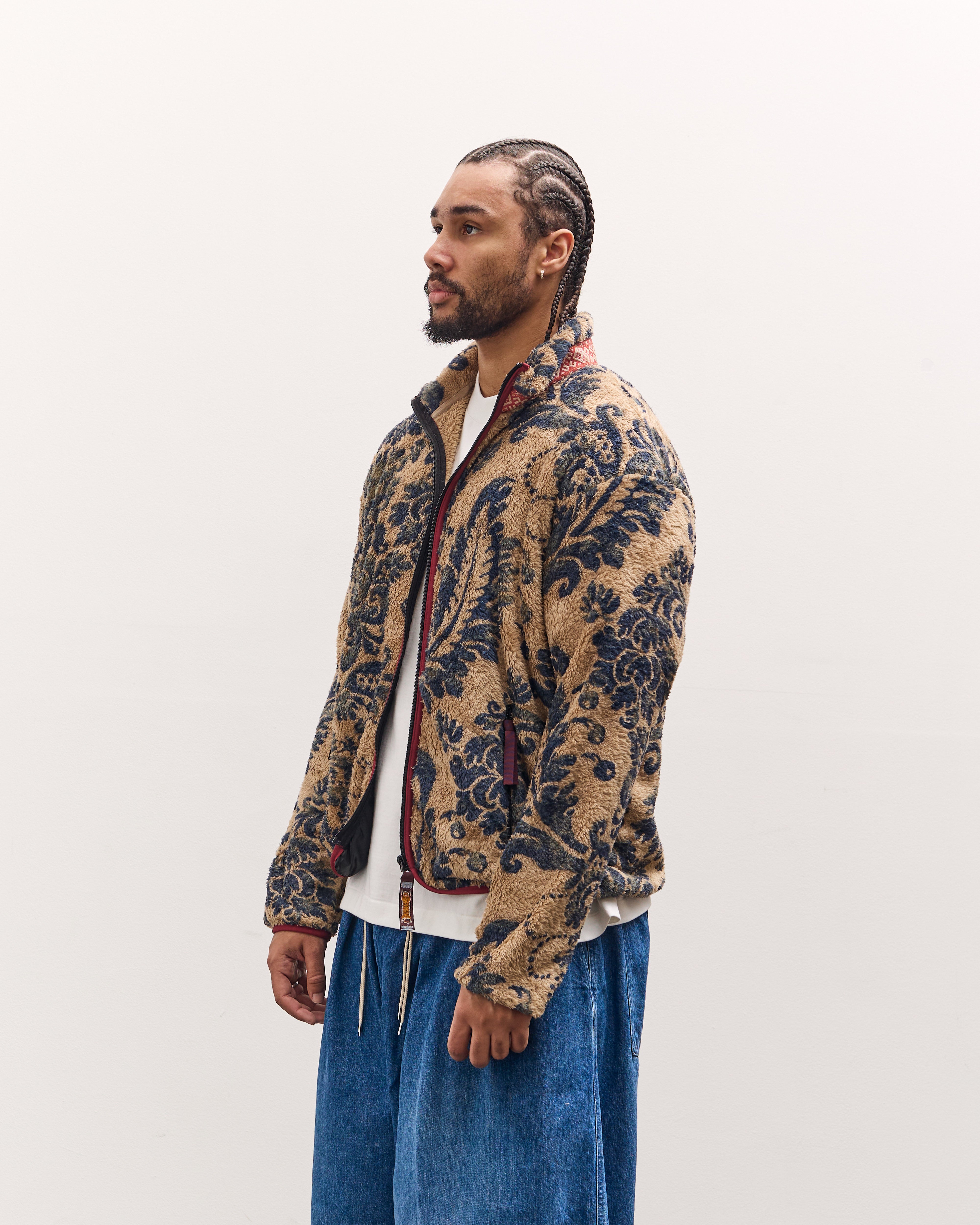 Kapital Damask Fleece Zip, Beige – Glasswing