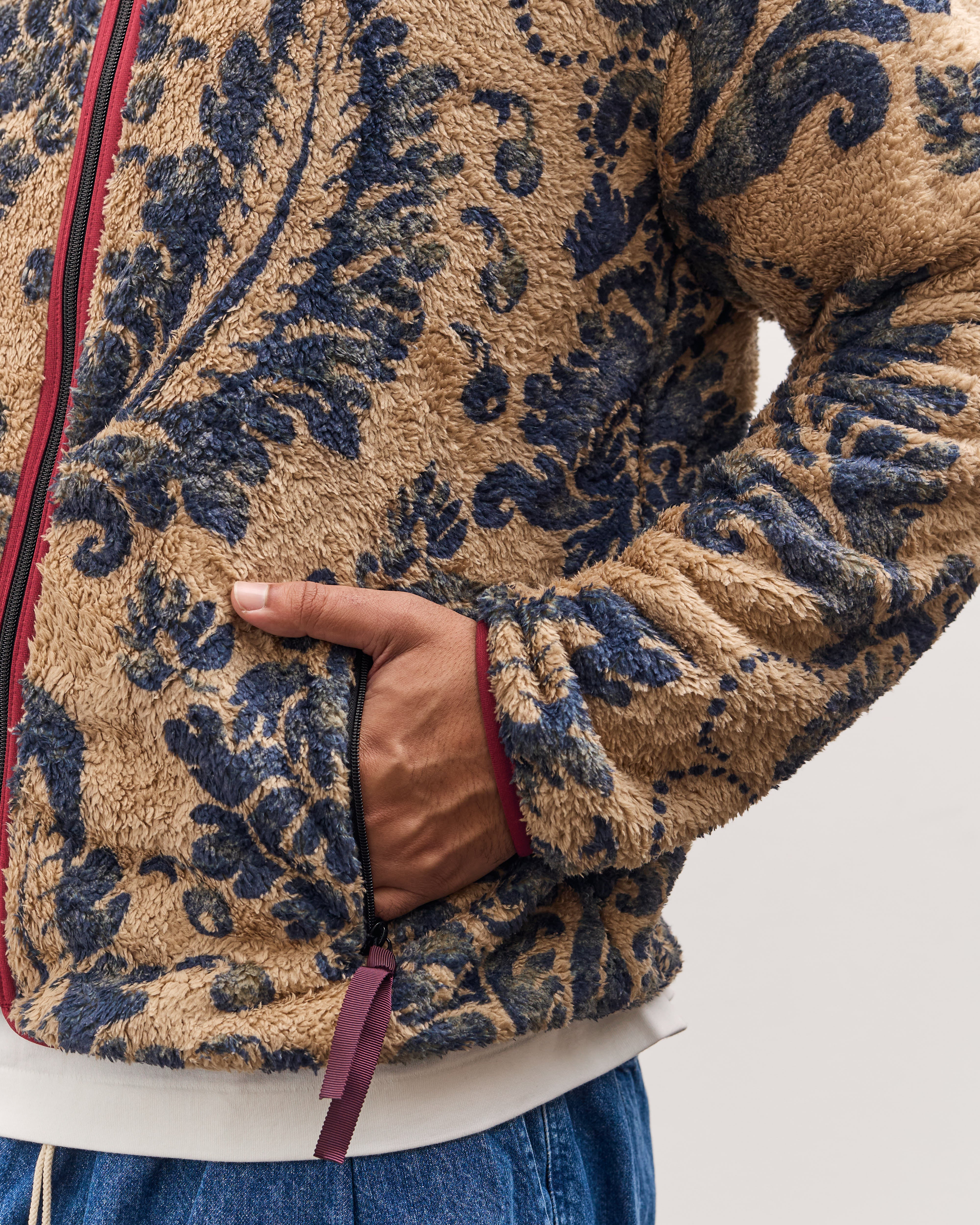 Kapital Damask Fleece Zip, Beige – Glasswing