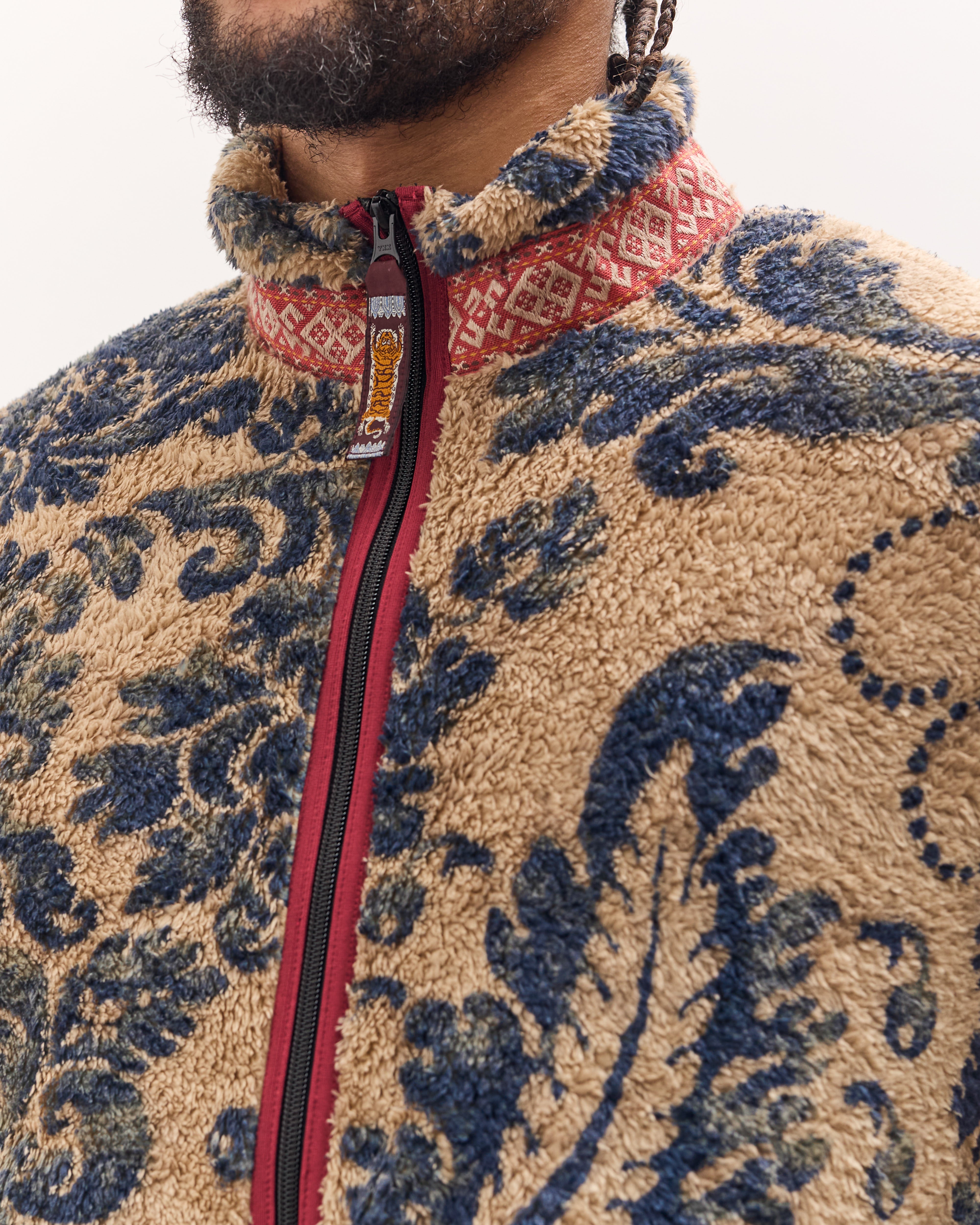 Kapital Damask Fleece Zip, Beige – Glasswing