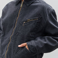 Kapital Denim Bone Lining Reversible Zip Up Work Jacket, Black x Black