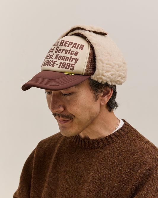 Kapital Denim Repair Service Lumber Trucker Cap, Ecrxbrwn