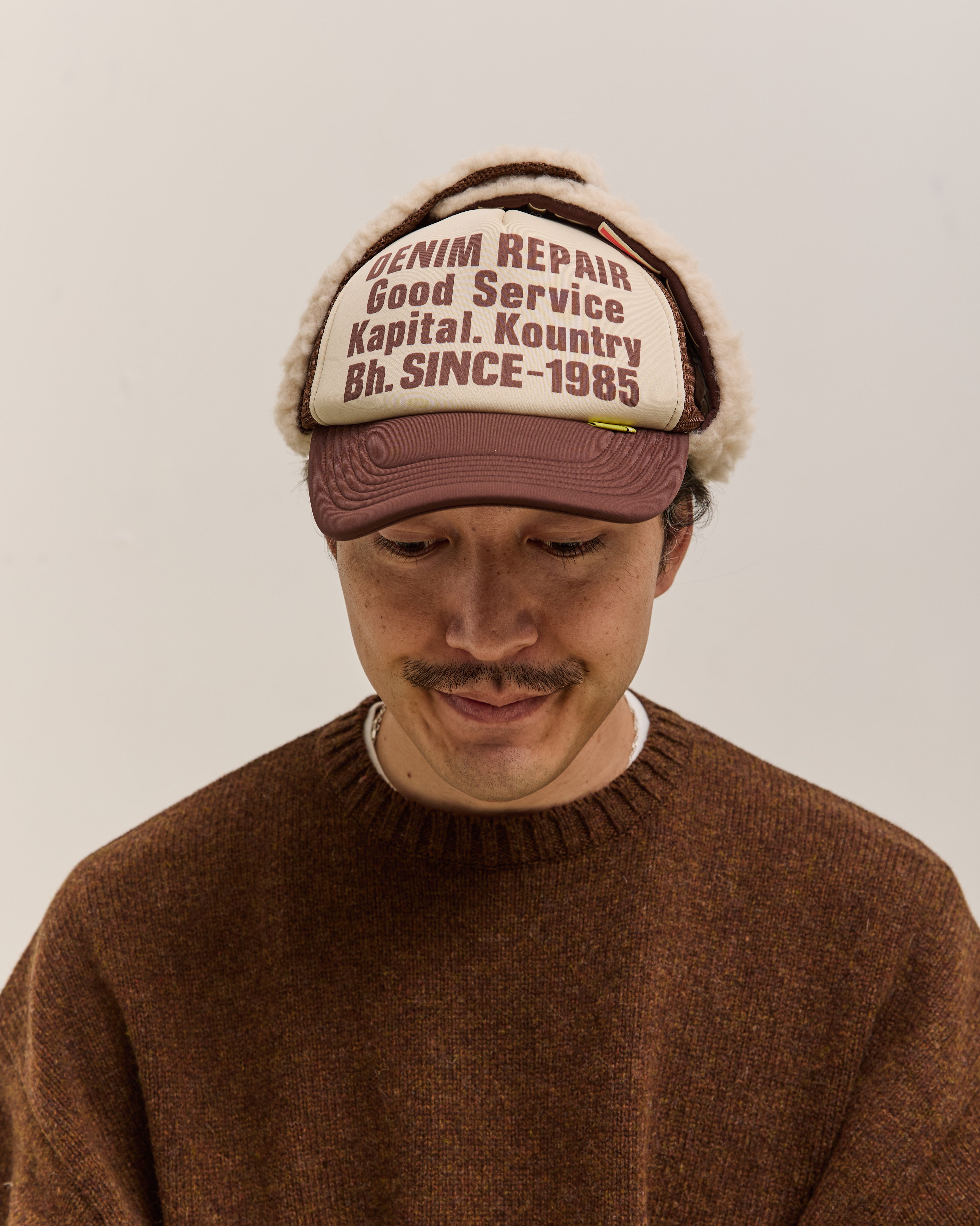 Kapital Denim Repair Service Lumber Trucker Cap, Ecrxbrwn – Glasswing