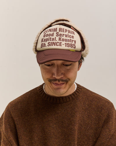 Kapital Denim Repair Service Lumber Trucker Cap, Ecrxbrwn