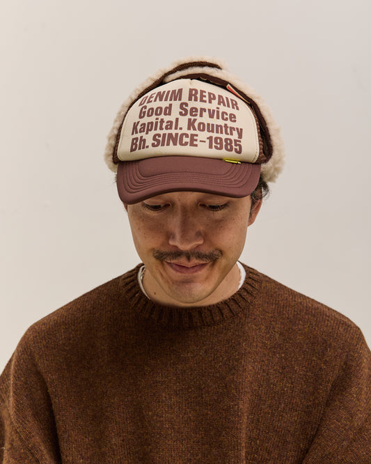 Kapital Denim Repair Service Lumber Trucker Cap, Ecrxbrwn