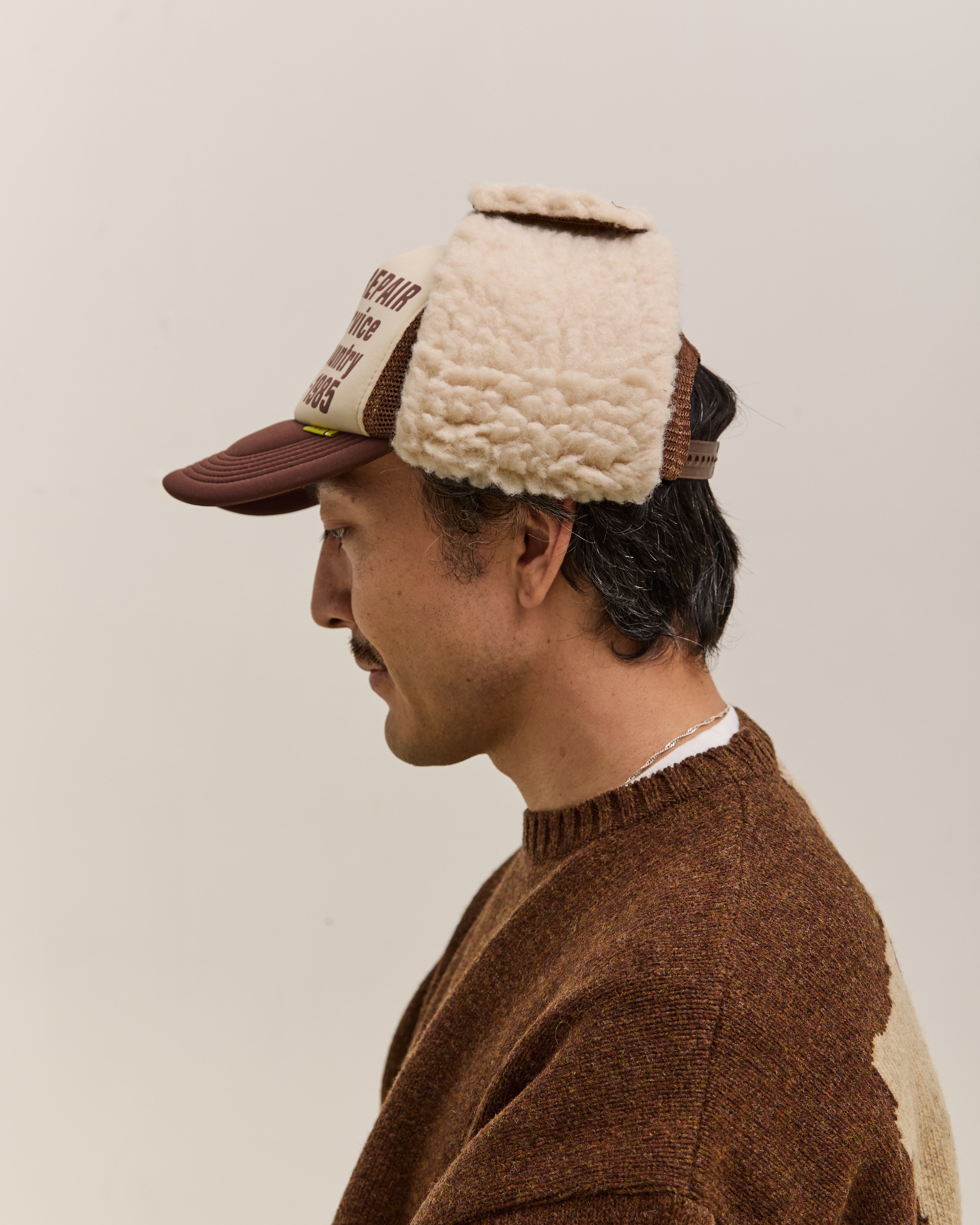 Kapital Denim Repair Service Lumber Trucker Cap, Ecrxbrwn – Glasswing