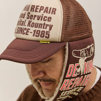 Kapital Denim Repair Service Lumber Trucker Cap, Ecrxbrwn