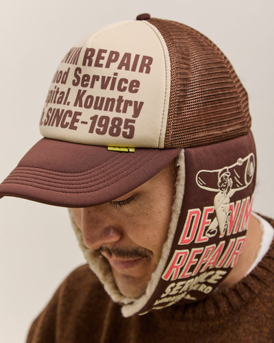 Kapital Denim Repair Service Lumber Trucker Cap, Ecrxbrwn