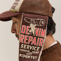 Kapital Denim Repair Service Lumber Trucker Cap, Ecrxbrwn