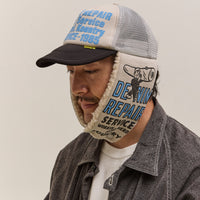 Kapital Denim Repair Service Lumber Trucker Cap, Gryxblk