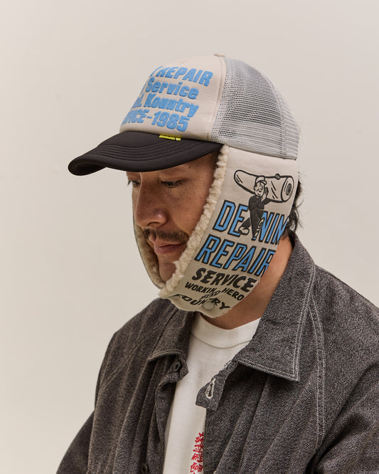 Kapital Denim Repair Service Lumber Trucker Cap, Gryxblk