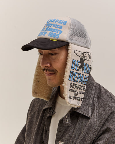 Kapital Denim Repair Service Lumber Trucker Cap, Gryxblk