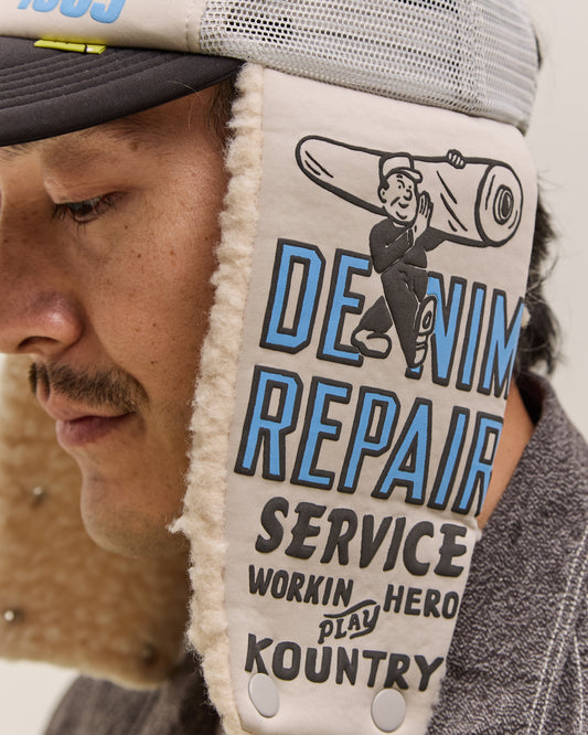 Kapital Denim Repair Service Lumber Trucker Cap, Gryxblk