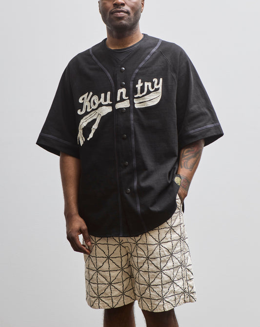 Kapital Densed Bone Jersey Baseball Shirt, Black