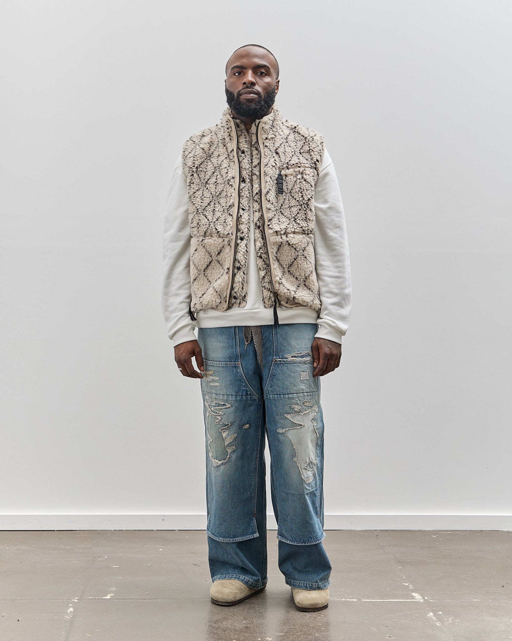 Kapital Do-Gi Sashiko Boa Fleece Reversible Vest, Ecru Kapital Do-Gi Sashiko Boa Fleece Reversible Vest, Ecru