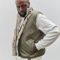 Kapital Do-Gi Sashiko Boa Fleece Reversible Vest, Ecru