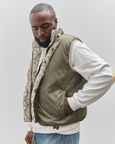 Kapital Do-Gi Sashiko Boa Fleece Reversible Vest, Ecru