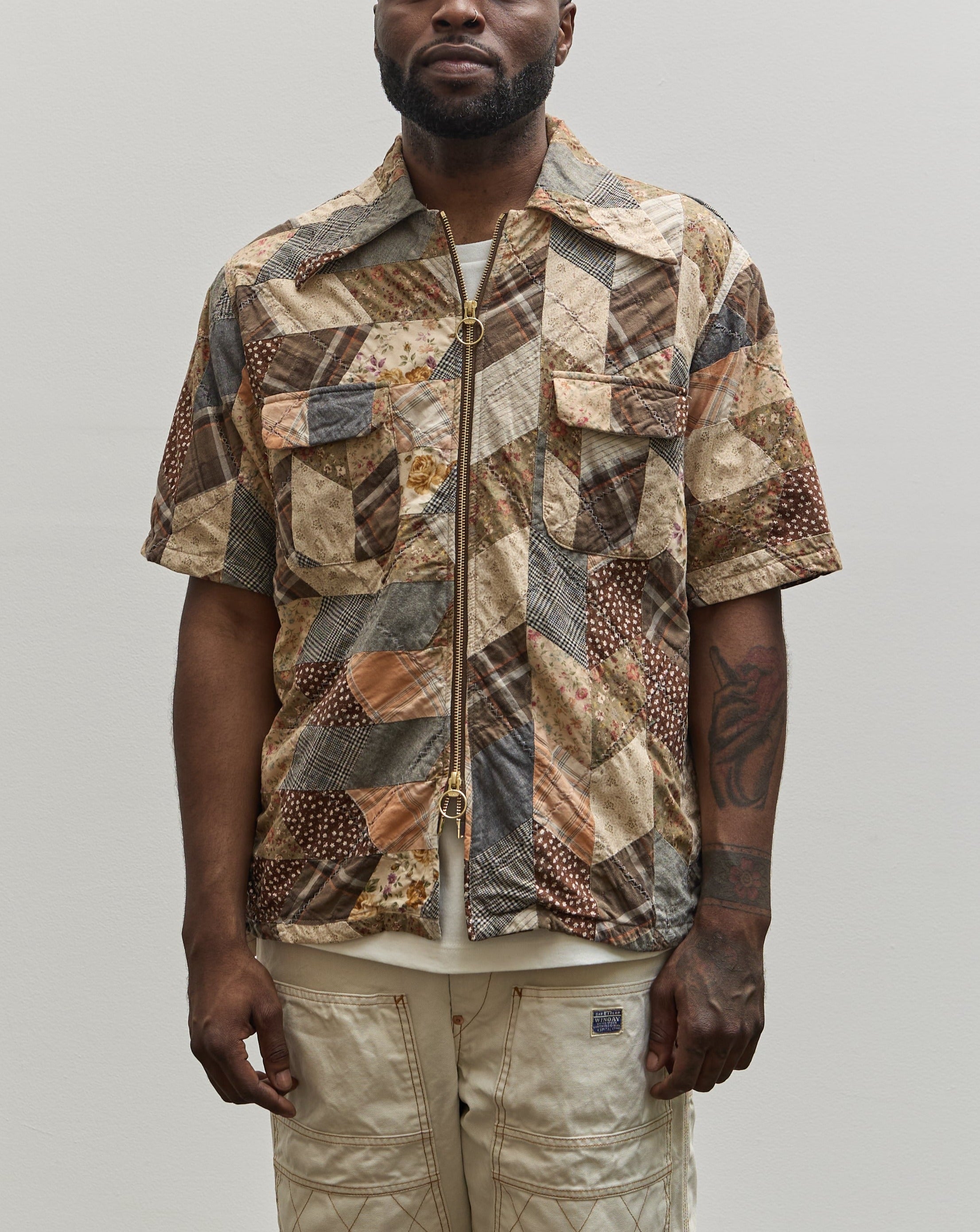 Kapital Unisex Drizzle Open Collar Shirt, Brown YABANE Quilt