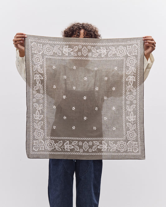Kapital Escargot Flower Bandana, 30x30, Khaki