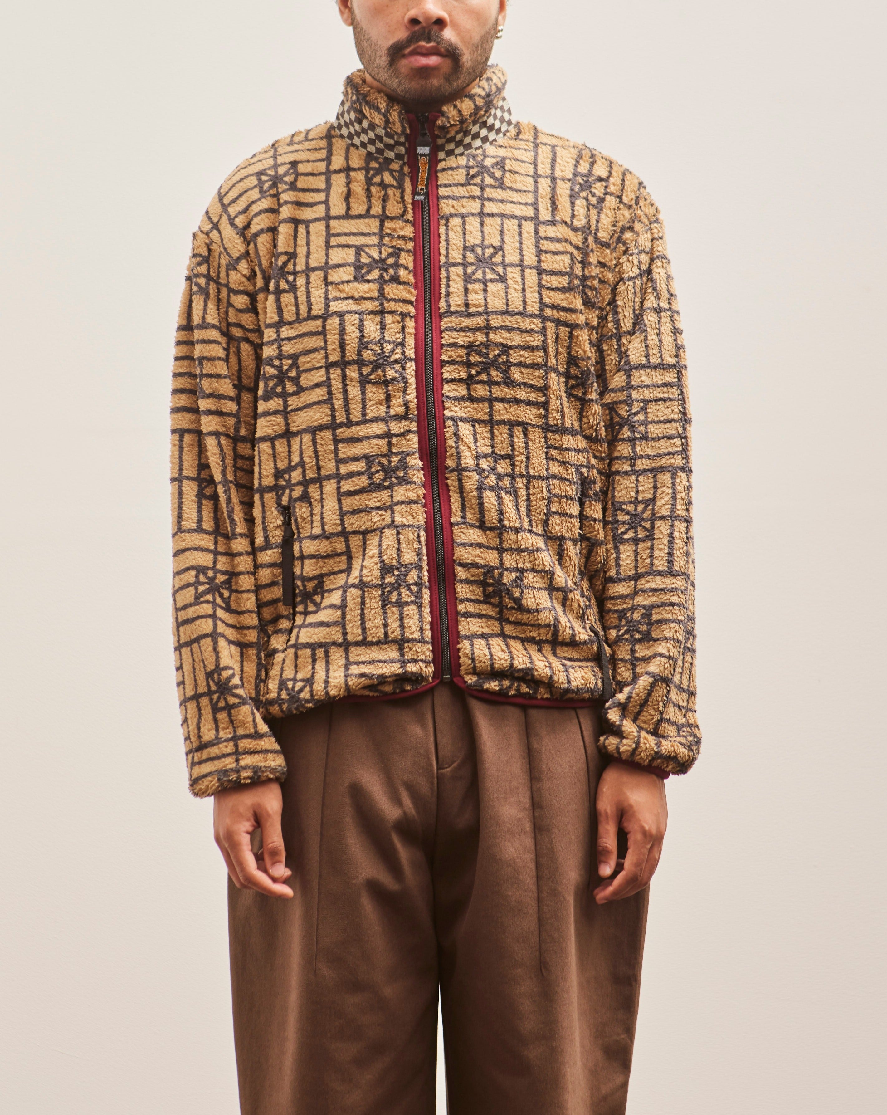 Kapital Unisex FOLK DOMINO Fleece ZIP Blouson, Beige – Glasswing