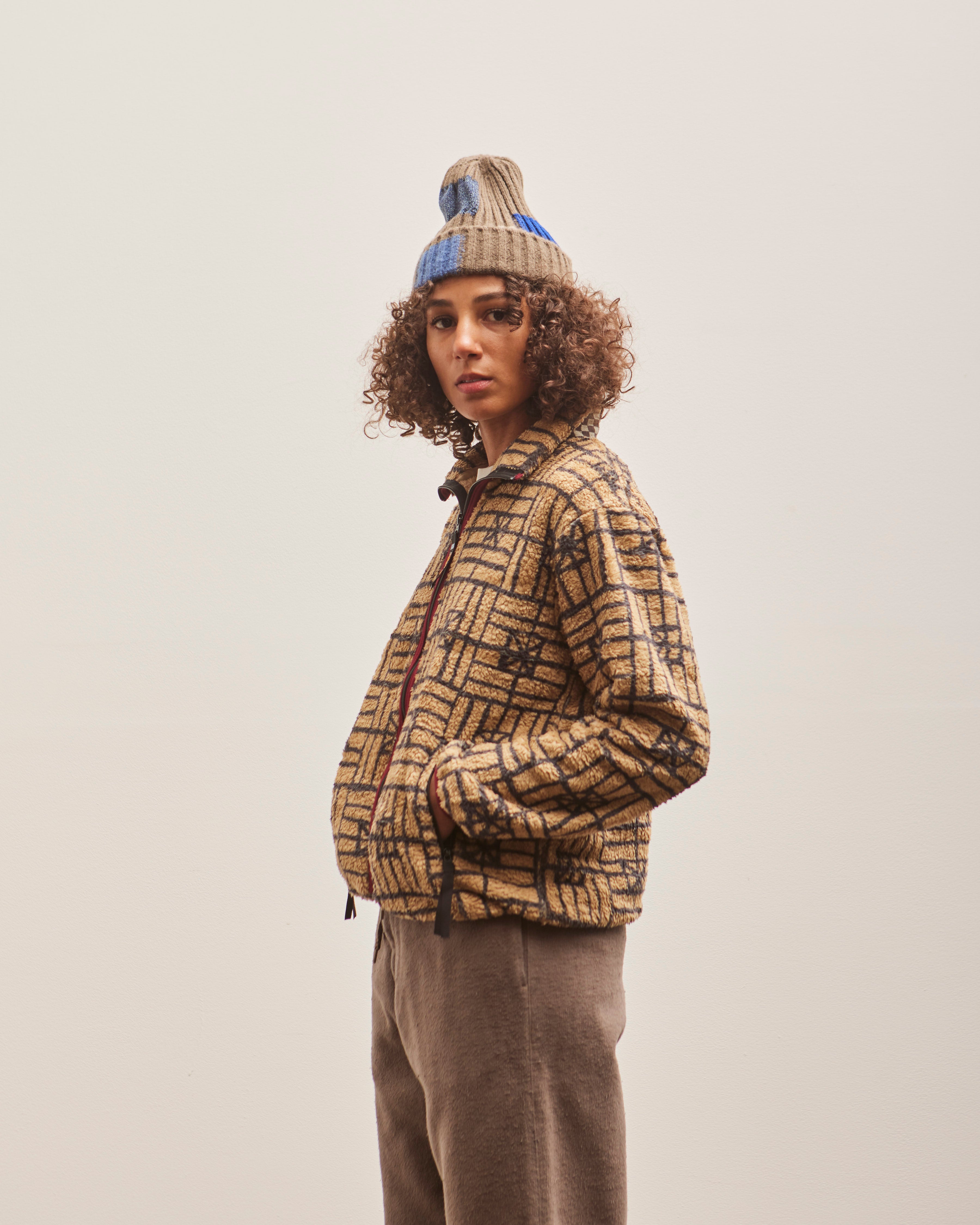 Kapital FOLK DOMINO Fleece ZIP Blouson, Beige – Glasswing