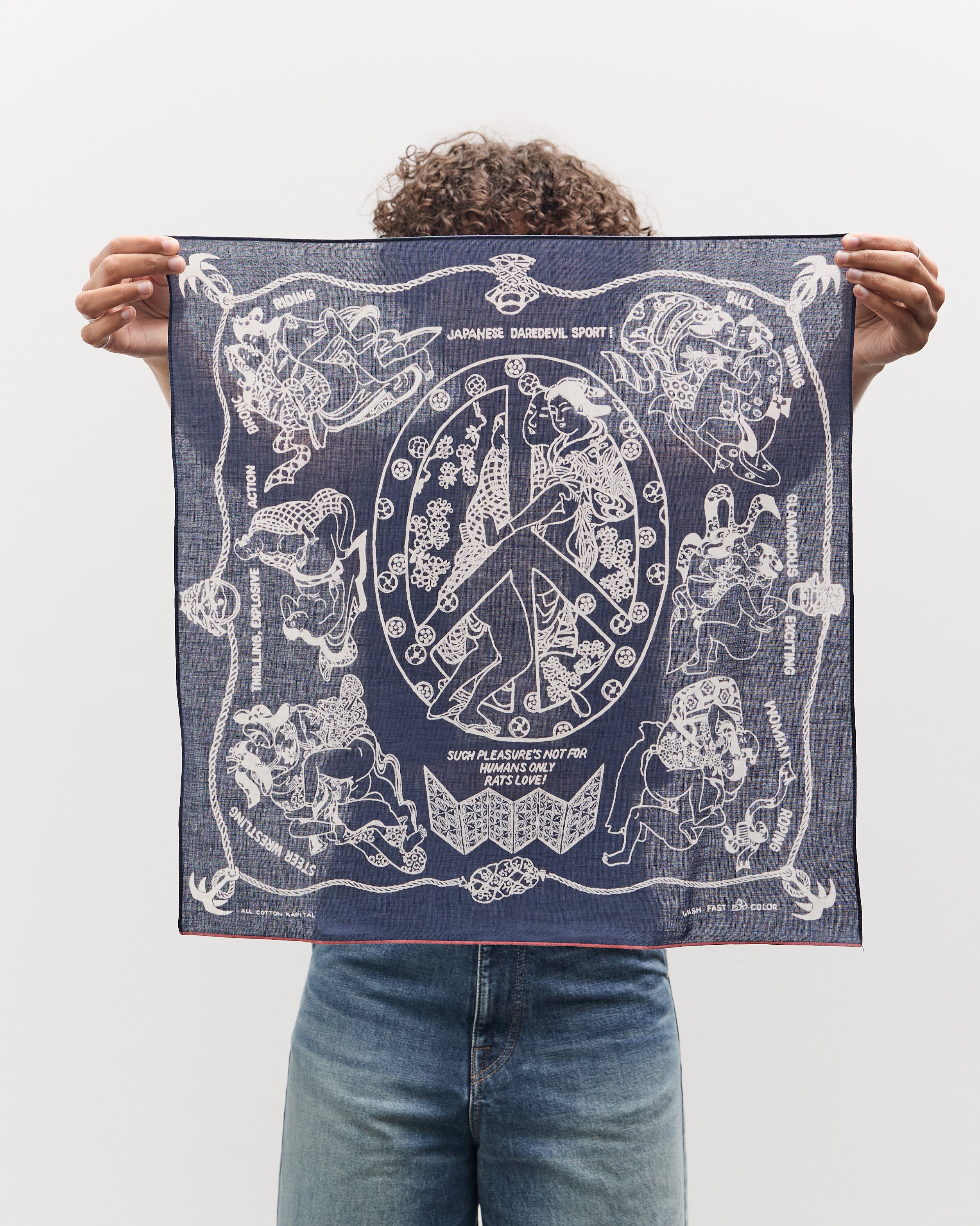 KAPITAL fastcolor セルビッチバンダナ(YOBAI) Kapital Fastcolor Selvedge Bandana (YOBAI), Navy – Glasswing