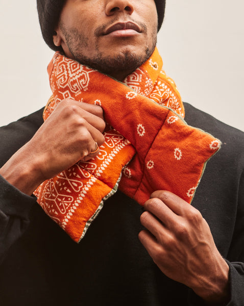 Kapital Flannel Reversible Bandana Kesa Scarf, Khaki Orange