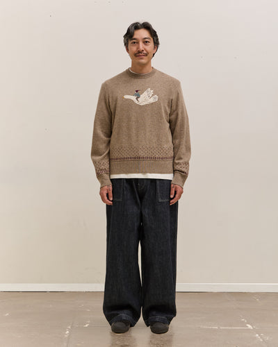 Kapital Fly Goose Wool Crew Neck Sweater Unisex, Beige