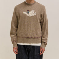 Kapital Fly Goose Wool Crew Neck Sweater Unisex, Beige