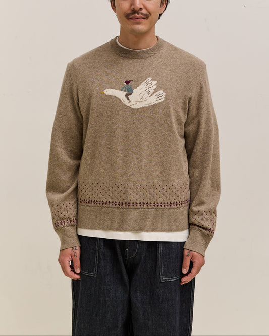 Kapital Fly Goose Wool Crew Neck Sweater Unisex, Beige