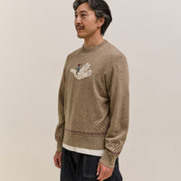 Kapital Fly Goose Wool Crew Neck Sweater Unisex, Beige