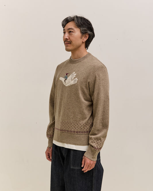 Kapital Fly Goose Wool Crew Neck Sweater Unisex, Beige