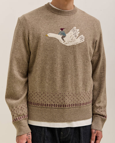 Kapital Fly Goose Wool Crew Neck Sweater Unisex, Beige