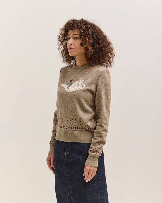 Kapital Fly Goose Wool Crew Neck Sweater, Beige