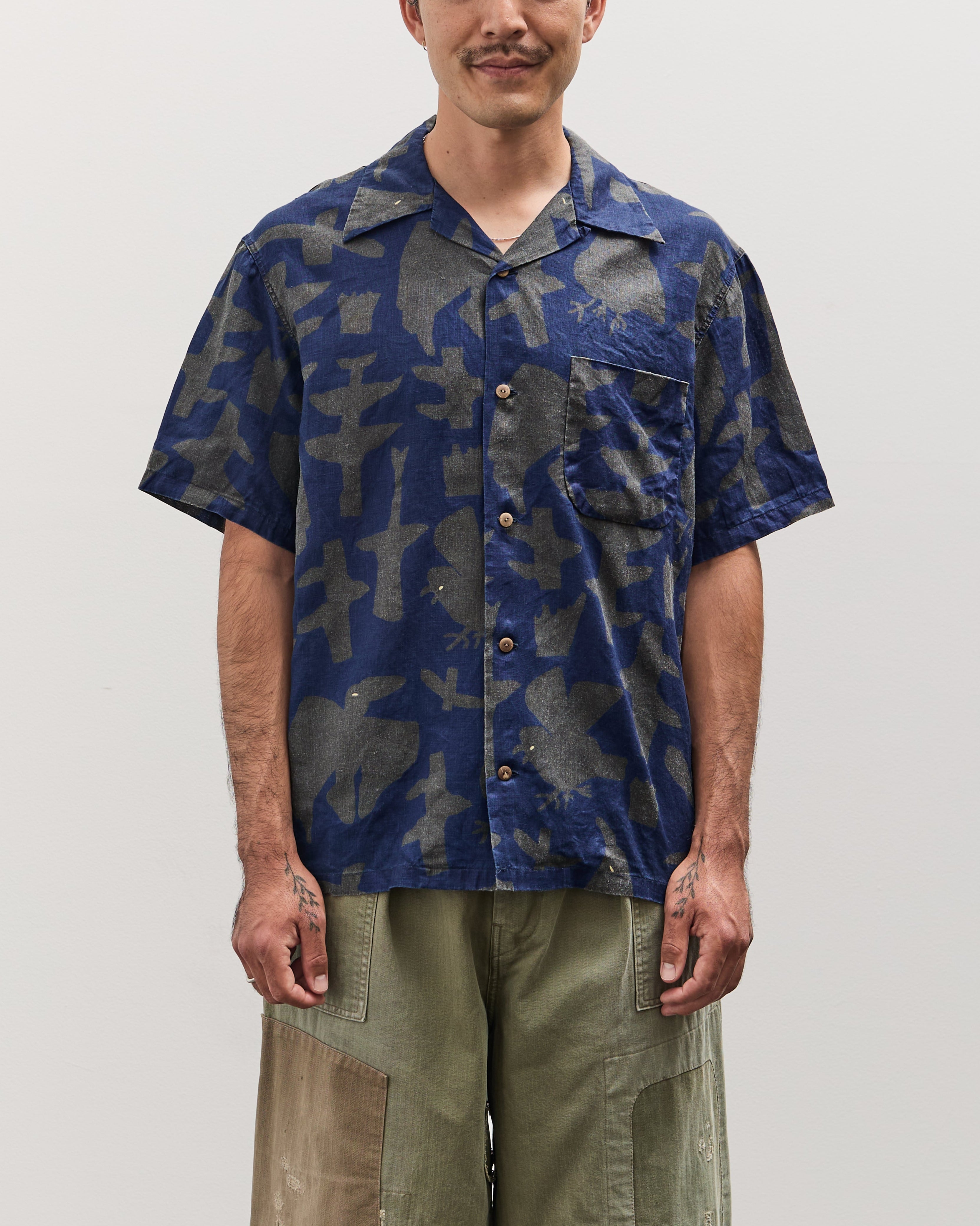 KAPITAL キャピタル IDG リネン レイン ストライプ アロハ シャツ Kapital French Cloth Linen GUIDING LIGHT RAVEN-dye Aloha Shirt