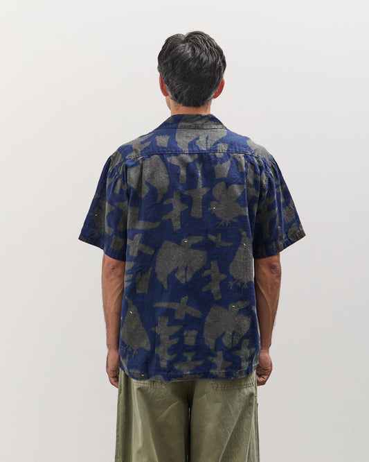 Kapital French Cloth Linen GUIDING LIGHT RAVEN-dye Aloha Shirt, IDG