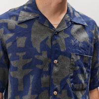 Kapital French Cloth Linen GUIDING LIGHT RAVEN-dye Aloha Shirt, IDG