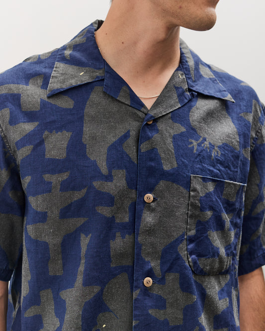 Kapital French Cloth Linen GUIDING LIGHT RAVEN-dye Aloha Shirt, IDG