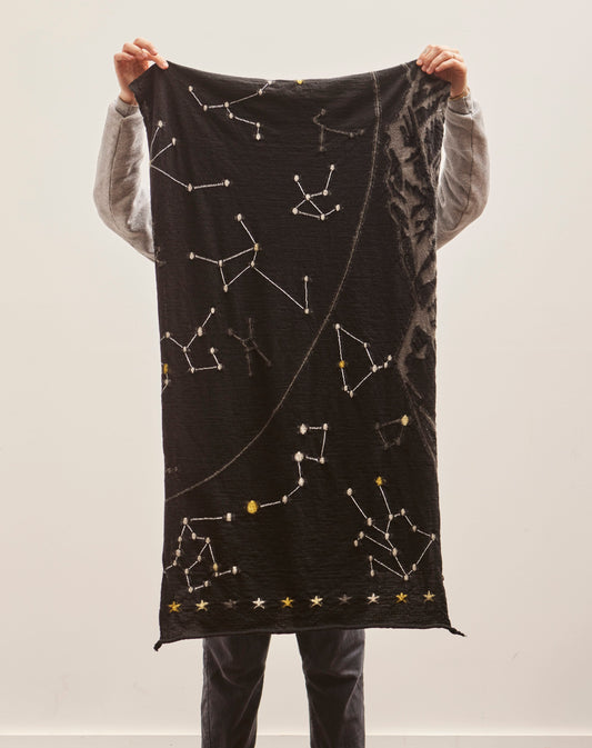 Kapital Fulling Wool Scarf CONSTELLATION, Black