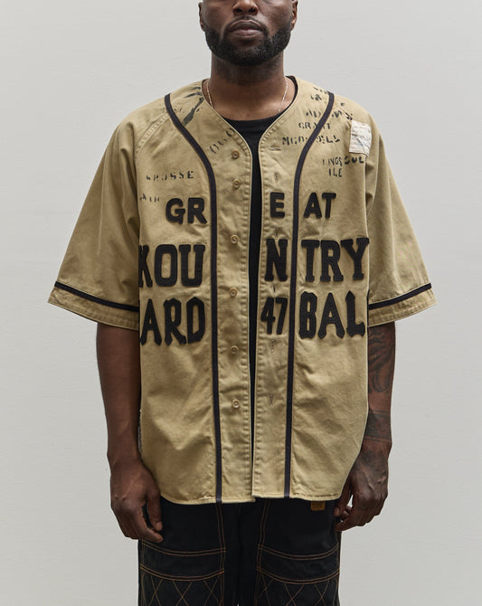 Kapital Unisex GREAT KOUNTRY Damaged Baseball Shirt, Beige