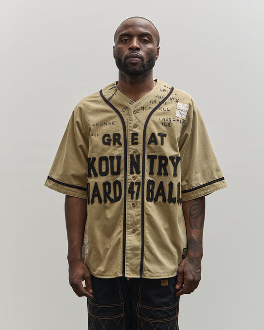 Kapital Unisex GREAT KOUNTRY Damaged Baseball Shirt, Beige