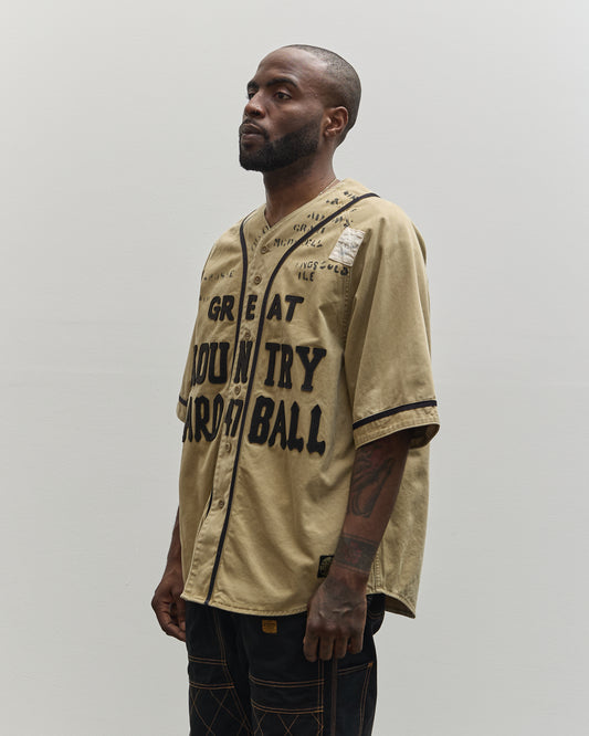 Kapital Unisex GREAT KOUNTRY Damaged Baseball Shirt, Beige