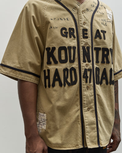 Kapital Unisex GREAT KOUNTRY Damaged Baseball Shirt, Beige