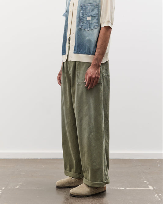 Kapital Herringbone FATIGUE Baggy Pants, Khaki