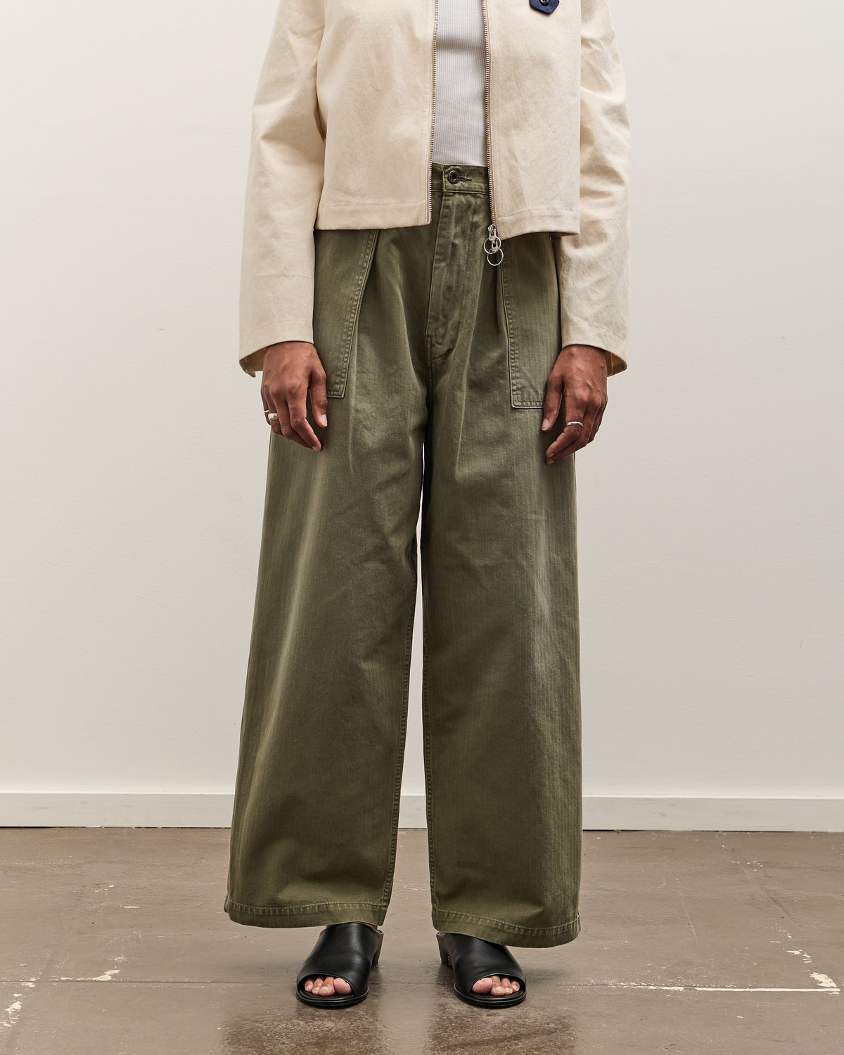 Kapital Herringbone FATIGUE Baggy Pants, Khaki – Glasswing